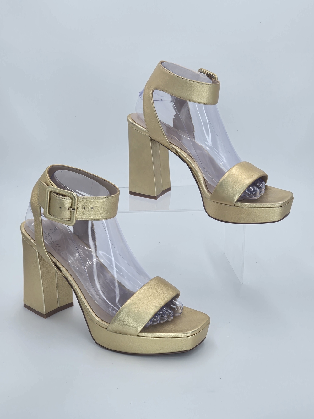 27 Edit Naturalizer Metallic Gold 4.5" Platform Block Heel Sandals Womens Size 9